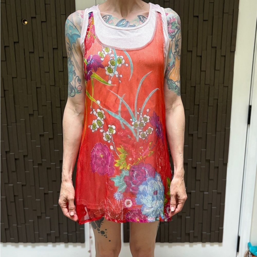 Parsley & Sage women’s sleeveless orange floral mini dress/tunic medium